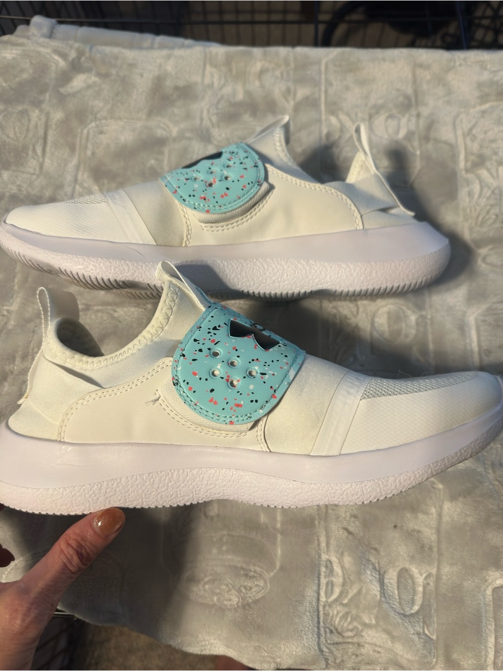 Under Armour Runplay Paint White and Aqua Speckle Slip-On Athletic Sneakers - Picture 3 of 3